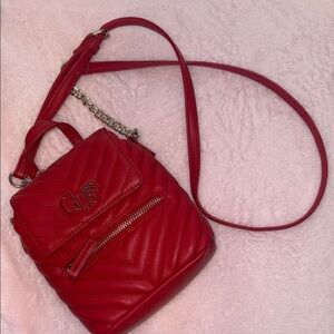 GUESS Red Quilted Chevron Crossbody Bag with Chain Accent